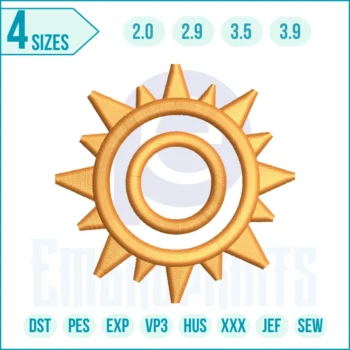 “Circle Sun embroidery design with a radiant round sun, perfect for boho, celestial, and modern-themed projects like clothes, quilts, and décor.”