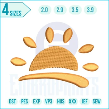 “Sea Sun embroidery design with a glowing sun over ocean waves, perfect for beach, coastal, and summer-themed projects on clothes, quilts, and décor.”
