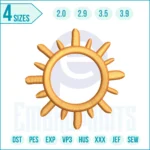 “Shining Sun Rays embroidery design with radiant sunbeams, perfect for clothes, quilts, bags, and sunny-themed projects.”