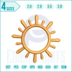 “Sun Rays embroidery design with glowing sunbeams, perfect for clothes, quilts, bags, and sunny-themed projects.”