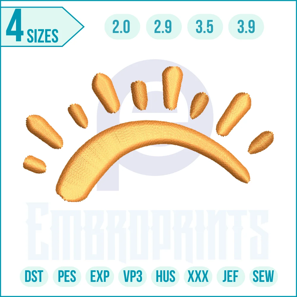 1272 E Sunrise embroidery design “Sunrise embroidery design with radiant sun rising over the horizon, perfect for clothes, quilts, bags, and nature-inspired projects.”