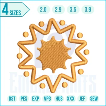 “Circle Sunburst embroidery design with radiant circular sun and rays, perfect for clothes, quilts, bags, and boho-themed projects.”