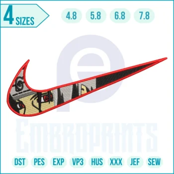 swoosh and anime eyes embroidery design featuring bold anime eyes merged with the classic swoosh logo, perfect for customizing hoodies, jackets, and streetwear.