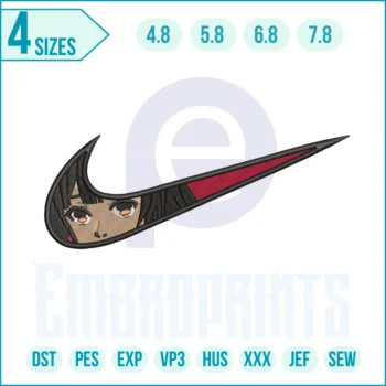 Swoosh X Nico Robin Eyes embroidery design featuring the anime character’s eyes blended with a swoosh logo, perfect for clothing and accessory embroidery projects.