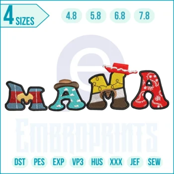 Mama word embroidery design featuring elegant stitched “Mama” text, perfect for decorating shirts, tote bags, and gifts for moms.