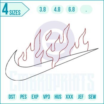 Outline Nike Fire embroidery design digital file by EmbroPrints for hoodies, tees, and jackets.