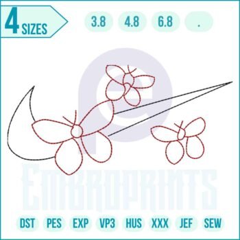 Outline Nike Butterfly embroidery design digital file by EmbroPrints for hoodies, tees, and jackets.