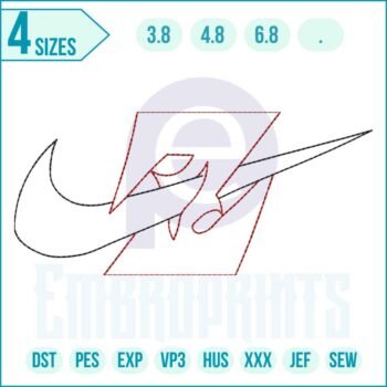 Outline Nike Brand embroidery design digital file by EmbroPrints for hoodies, tees, and jackets.