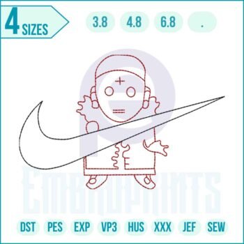Outline Nike Anime embroidery design digital file by EmbroPrints for hoodies, tees, and jackets.