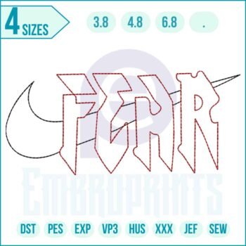 Outline Nike Fear embroidery design digital file by EmbroPrints for hoodies, tees, and jackets.