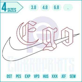 Outline Nike Ego embroidery design digital file by EmbroPrints for hoodies, tees, and jackets.