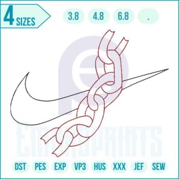 Outline Nike Chain embroidery design digital file by EmbroPrints for hoodies, tees, and jackets.