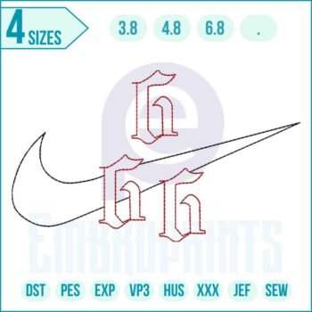 Nike G Letter embroidery design digital file by EmbroPrints for hoodies, tees, and jackets.