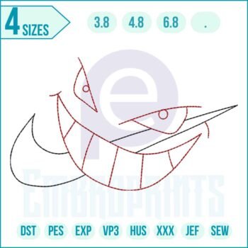 Nike Demon Face embroidery design digital file by EmbroPrints for hoodies, tees, and jackets.