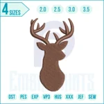 Christmas deer buck head embroidery design with detailed antlers for holiday shirts, home décor, and festive crafts.