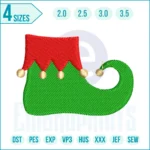 Cute elf shoes embroidery design with curly toes for Christmas shirts, costumes, and holiday décor.
