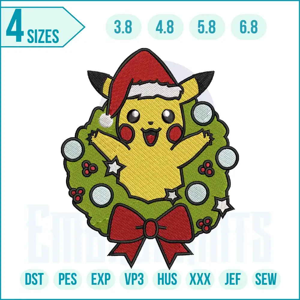 801 E_4_11zon Christmas Pokémon embroidery design Christmas Pokémon embroidery design featuring popular Pokémon characters in festive holiday outfits.