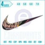Roronoa Zoro anime eye embroidery design in a swoosh-style layout for jackets, hoodies, caps, and DIY patches.