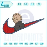 Anime swoosh embroidery design with bold ninja-style eyes for jackets, hoodies, caps, and patches.