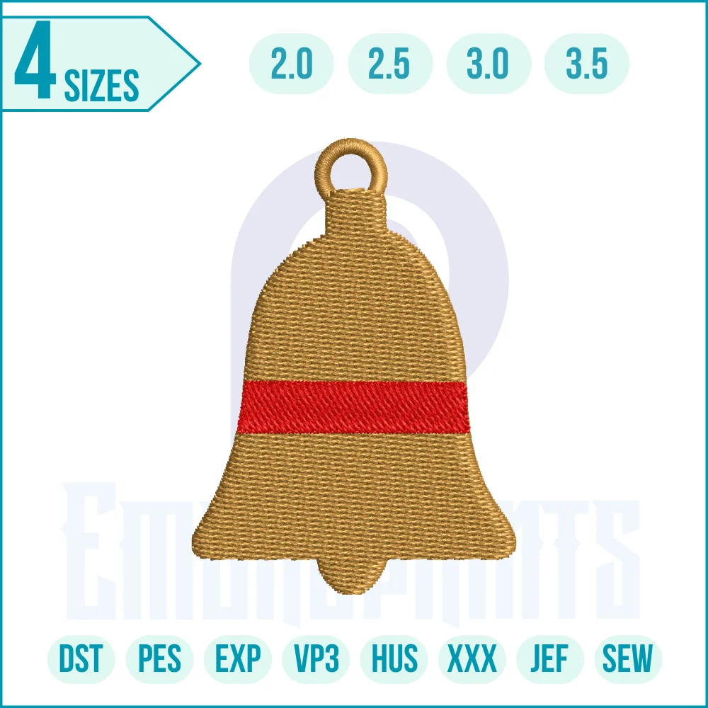 981 E Merry Christmas bell embroidery Merry Christmas bell embroidery design featuring festive jingle bells with holiday decorations for machine stitching.