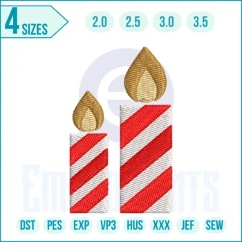 Christmas candles embroidery design featuring glowing candles surrounded by holly leaves and festive decorations, perfect for holiday stitching projects.