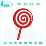 Christmas lolly embroidery design featuring a colorful festive lollipop with holiday decorations, perfect for cheerful Christmas embroidery projects.