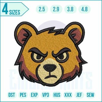 Bear Head embroidery design featuring a detailed bear face, perfect for clothing, accessories, and nature-themed embroidery projects.