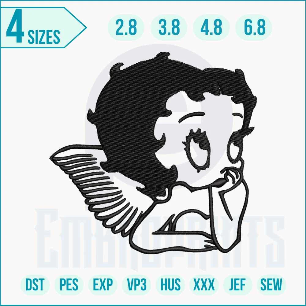 Betty Boop embroidery design Betty Boop embroidery patch featuring retro cartoon character, perfect for clothing, bags, hats, and DIY sewing or iron-on projects.