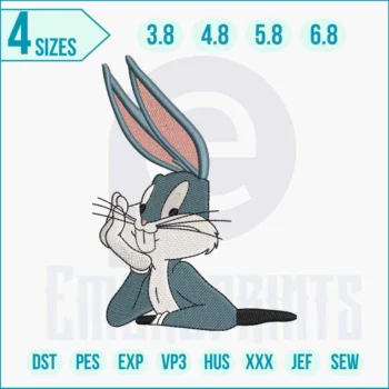 Detailed Bugs Bunny embroidery logo design featuring the classic Looney Tunes character.