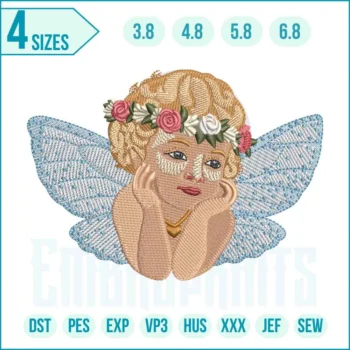 Cute Cherub embroidery design featuring an adorable angel, perfect for shirts, pillows, tote bags, and home décor.