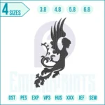 Dark angel embroidery design featuring gothic fantasy artwork with detailed wings and shadowy aesthetics.