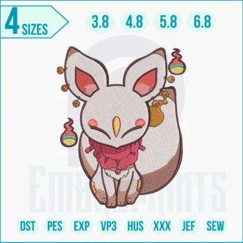 Fox Yako embroidery design featuring a cute kawaii fox character.
