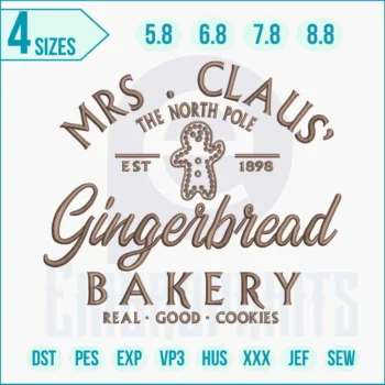 Adorable gingerbread and candy-themed embroidery design, perfect for holiday aprons, jackets, and kitchen décor.