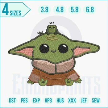 Grogu (Baby Yoda) embroidery design for shirts, hats, jackets, and patches. Perfect for Star Wars fans and pop culture embroidery projects.