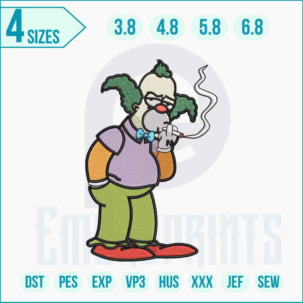 Krusty the Clown Embroidery Design