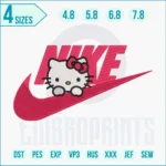 Nike Hello Kitty embroidery patch featuring kawaii sporty design, perfect for clothes, bags, hats, and DIY sewing or iron-on projects.