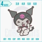 Sanrio Kuromi embroidery patch featuring kawaii gothic cute character with skull hat and heart accents, ideal for clothes, bags, and DIY crafts.