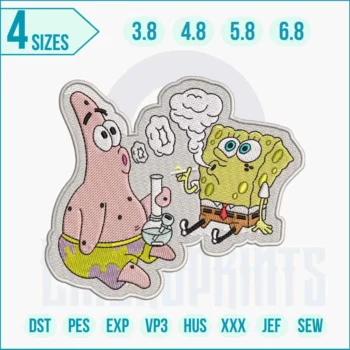 Cartoon SpongeBob and Patrick embroidery for clothing and accessories.