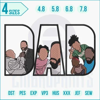 Dad with child embroidery logo stitched on t-shirt for Father’s Day gift.