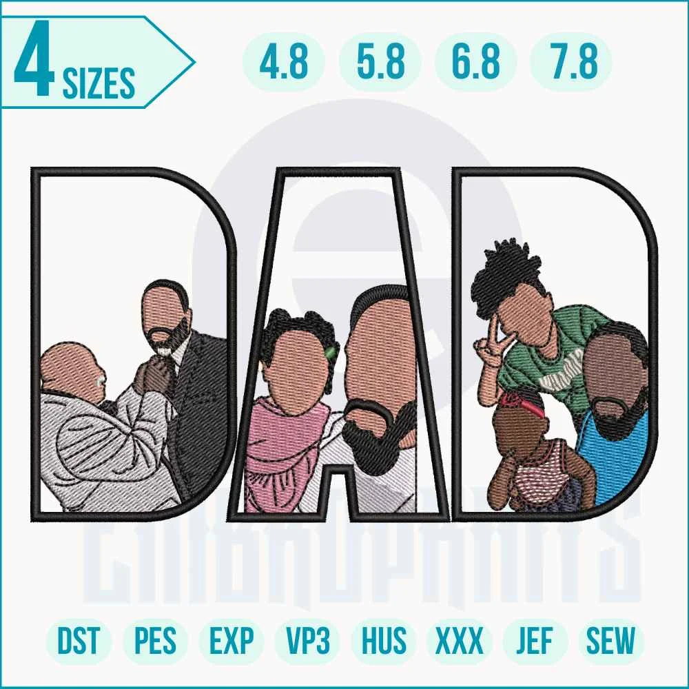 Dad with child embroidery logo Dad with child embroidery logo stitched on t-shirt for Father’s Day gift.