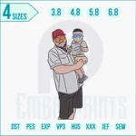 Father and Child embroidery design featuring a stitched silhouette of a dad and child on fabric.