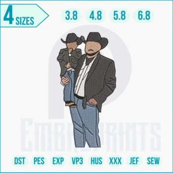 Father and Son embroidery design featuring a heartwarming stitched silhouette of a dad and child on fabric.