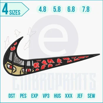 Naruto swoosh embroidery design for machine embroidery on hoodies, jackets, and caps.