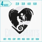 Nightmare heart shape embroidery design