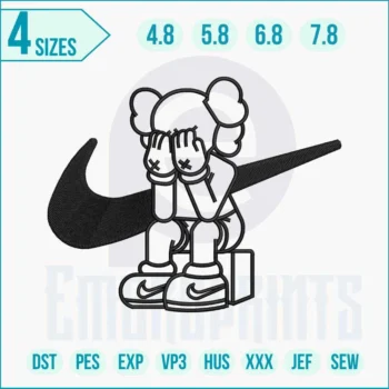 Nike × KAWS “Cry” embroidery design featuring stitched Swoosh and KAWS signature motif, perfect for jackets, caps, and streetwear customization.