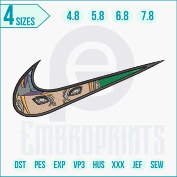 Akaza-inspired swoosh embroidery stitched on black hoodie with anime demon details.