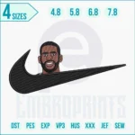 Nike logo embroidery featuring Mike Tyson with detailed stitching on apparel, combining boxing legend and streetwear style.