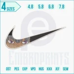 Naruto Uzumaki-inspired Nike swoosh embroidery stitched in orange, blue, and black threads on hoodie, featuring detailed anime ninja accents.