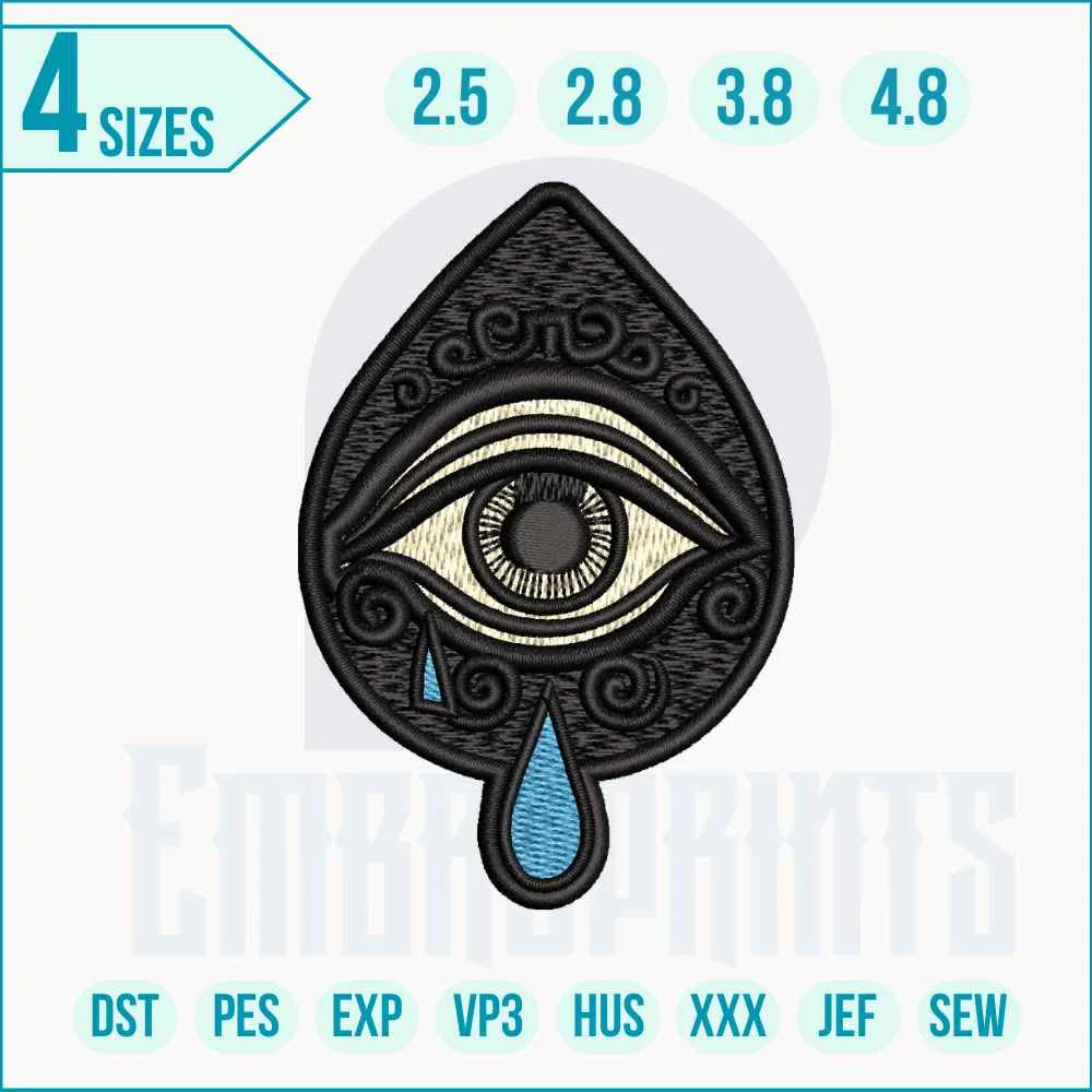 Ouija board eye embroidery design Ouija Board Eye embroidery design featuring a stitched mystical eye with occult-inspired details on fabric.