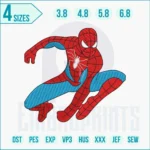 Spider-Man embroidery design featuring the iconic superhero stitched in vibrant colors on fabric